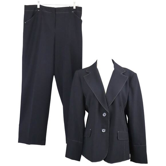 Nygard Collection Black Pant Suit Set Women 14 Wide Leg Stitching Corporate Work - Picture 1 of 8